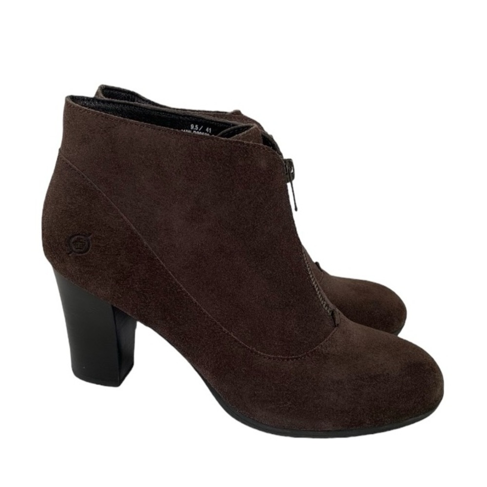 Born Brown Suede Round Toe Stack Heel Ankle Boots (Boho Cabin Fall Indie Retro)